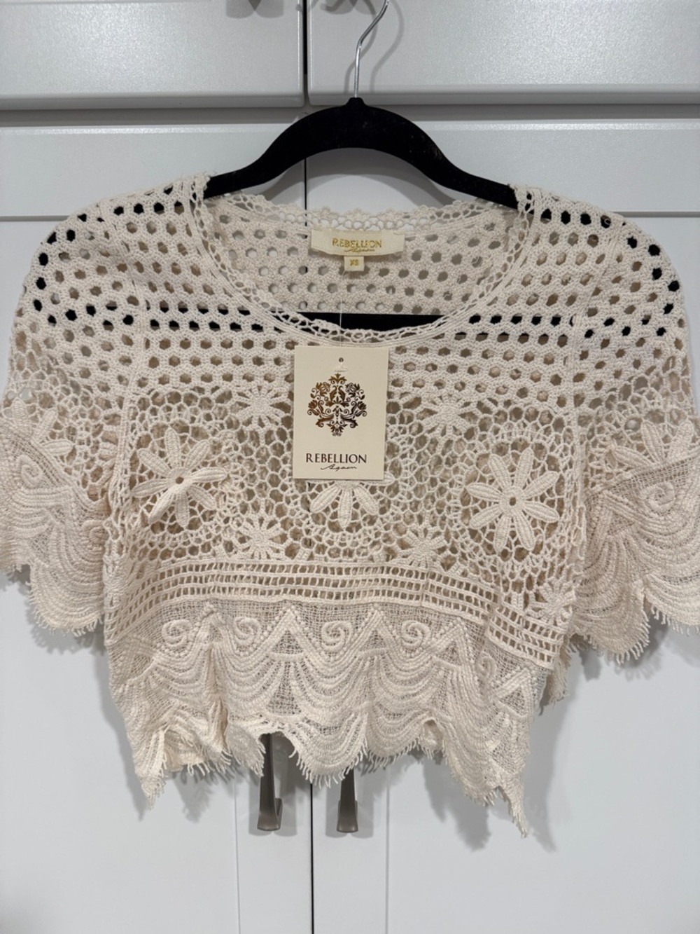 Rebellion Cream Crochet Crop Top with Floral Openwork